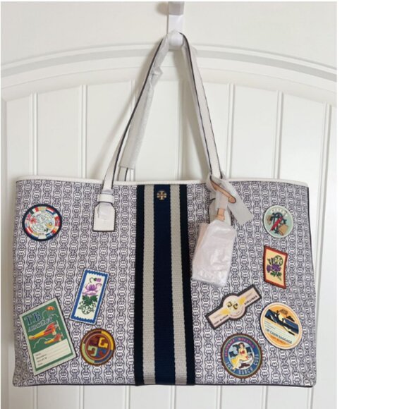 Tory Burch Tote Bag Gemini Link Canvas Patches - Picture 3 of 9